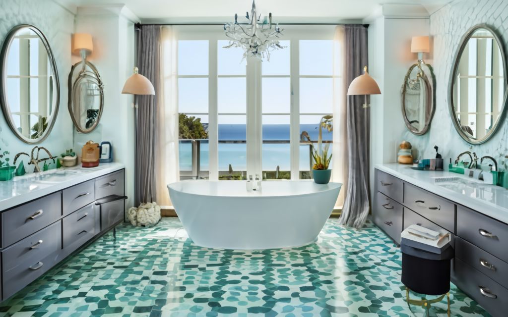 Hex Aquamarine Bathroom Tiles