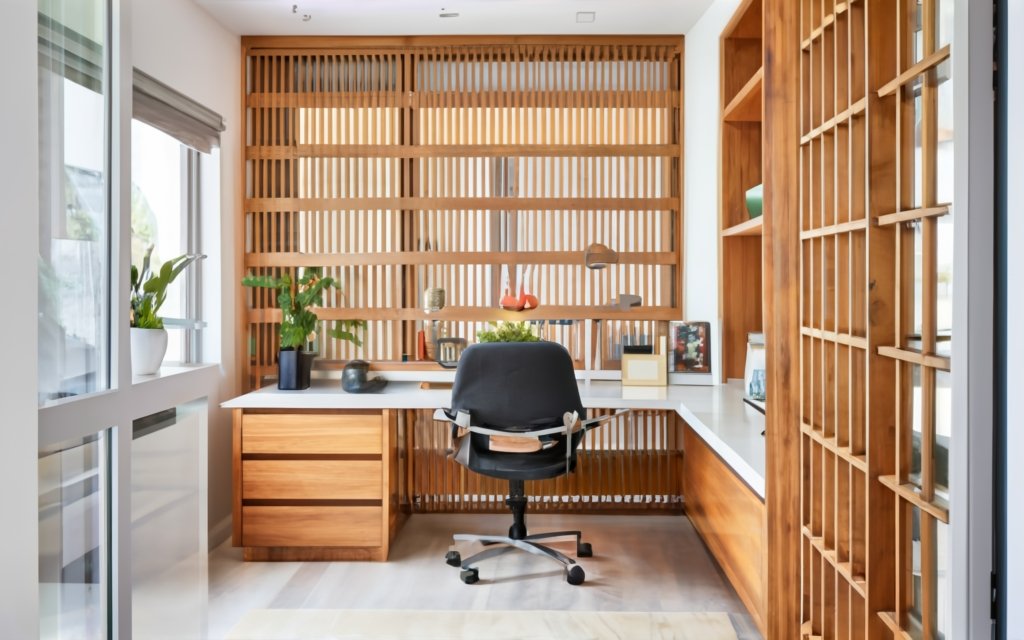 Home Office Behind a Slat Wall