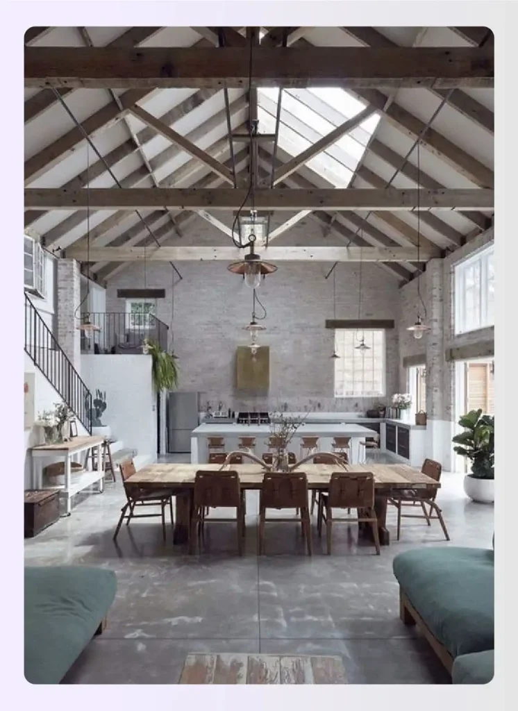 Kitchen island connecting dining and living spaces