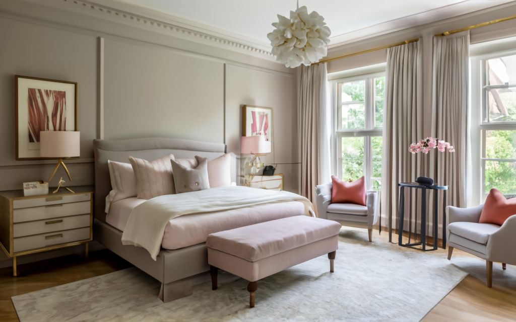 Light pink and taupe bedroom color
