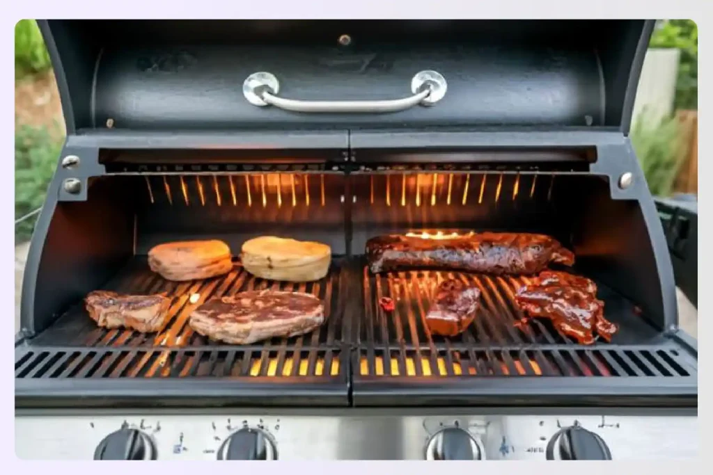 Meat cooking on a modern, high-tech barbecue grill