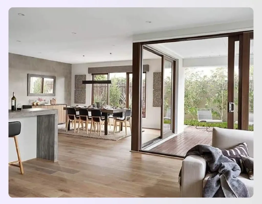 Modern L-shaped living and dining room area