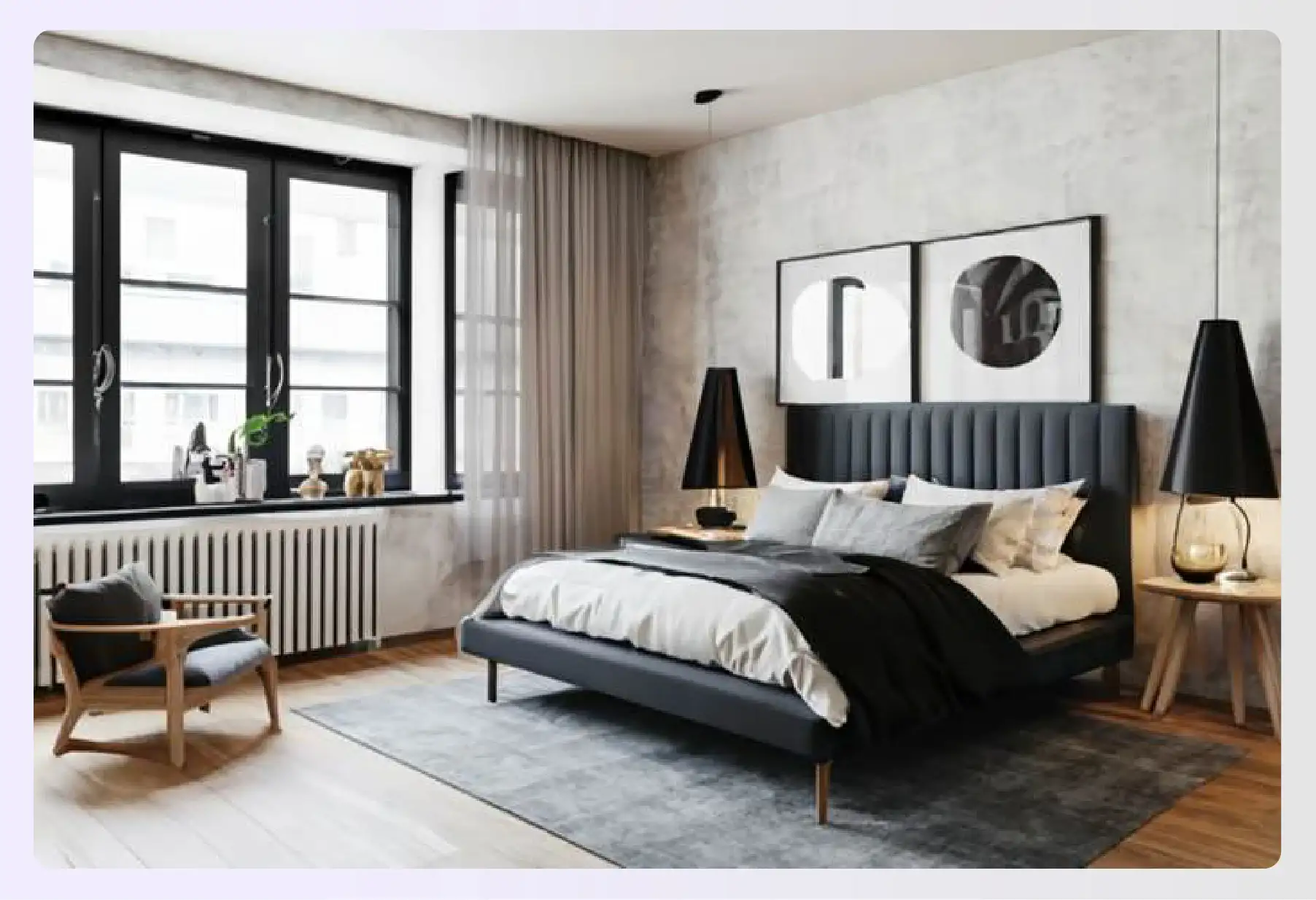 Modern black and white bedroom interior design