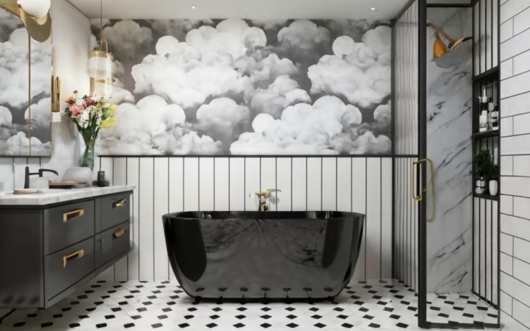 Monochromatic Bathroom Wallpaper 768x480 