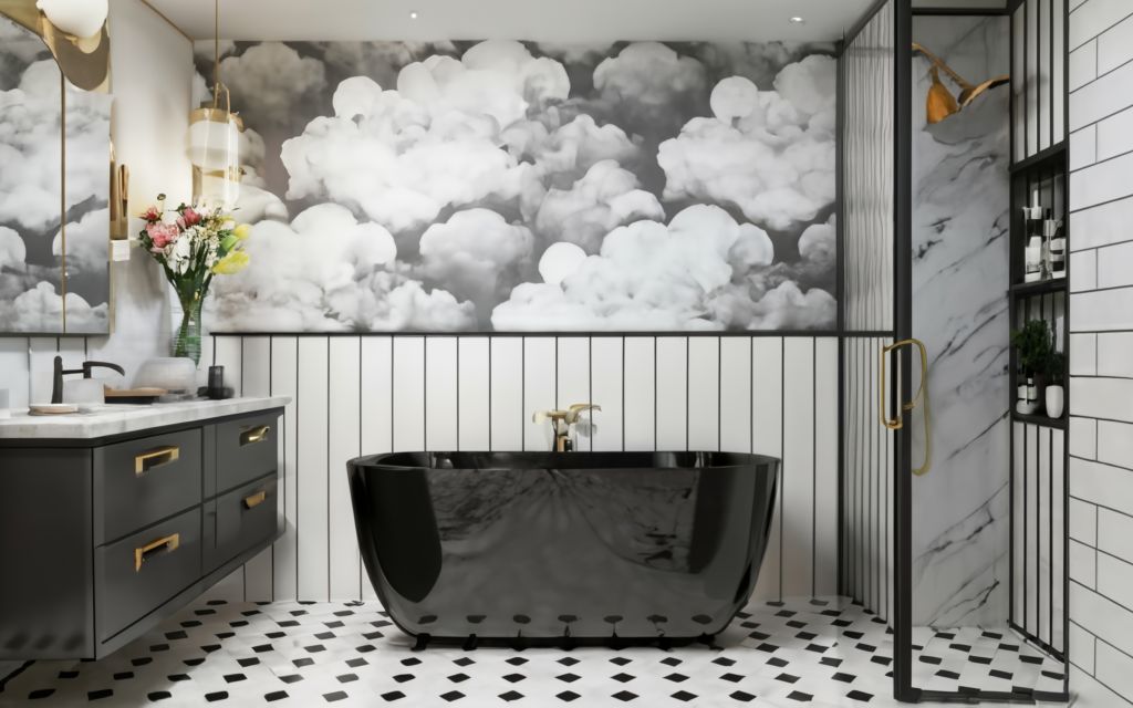 Monochromatic Bathroom Wallpaper