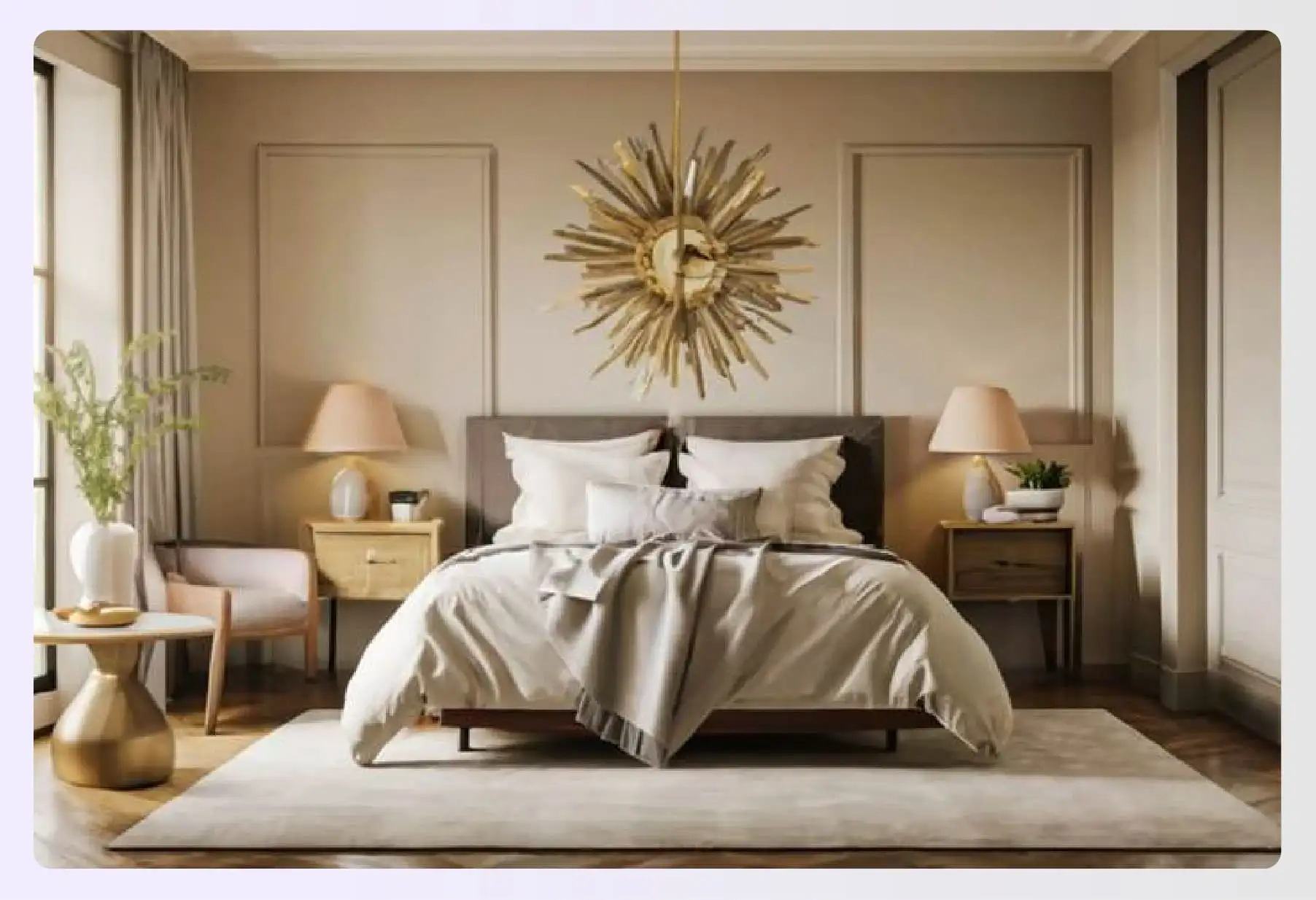 Neutral bedroom with mocha walls and ivory furniture