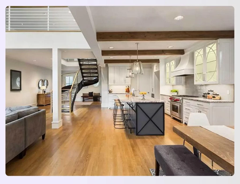 Open-concept kitchen and living area design