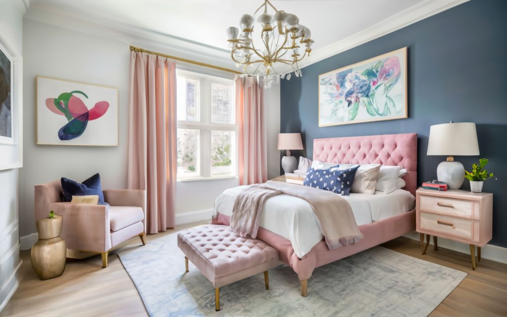 Pink and Navy Blue Bedroom