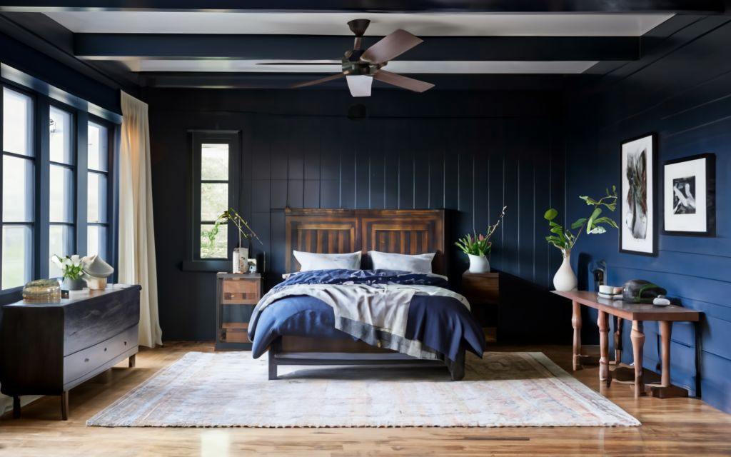 Blue and white bedroom color