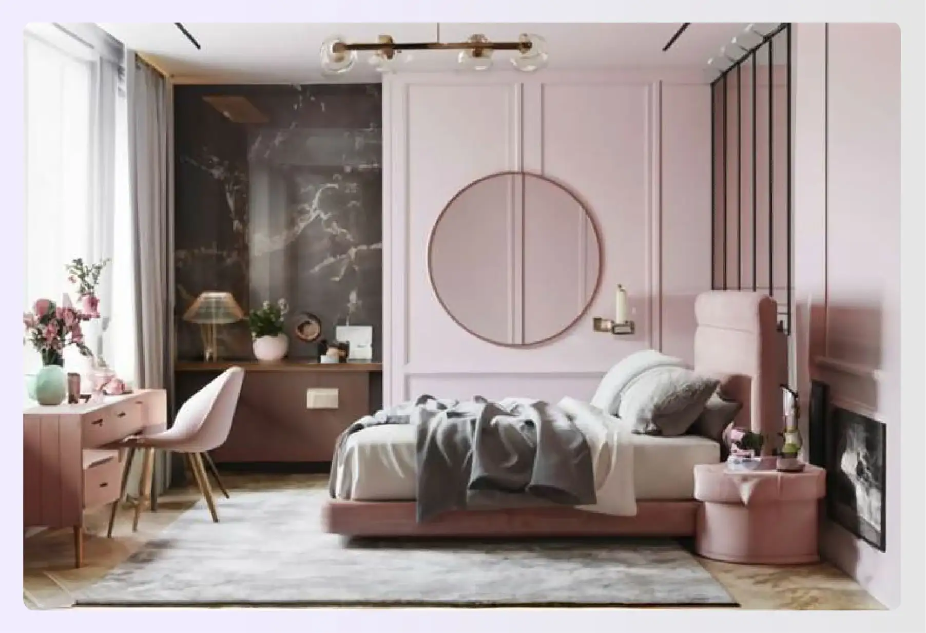 Versatile rosy pink and gray bedroom design