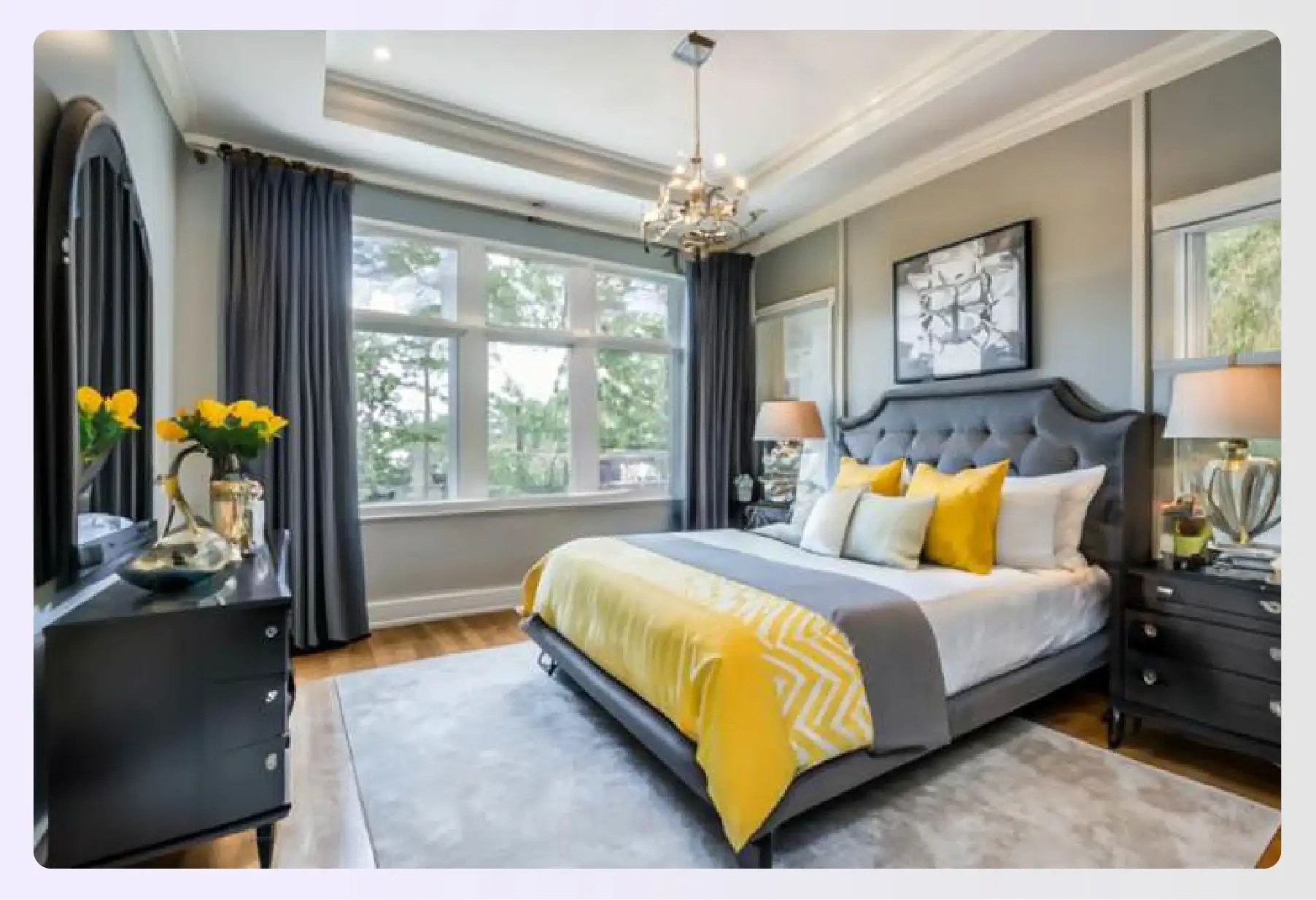 Visually pleasing yellow and gray bedroom