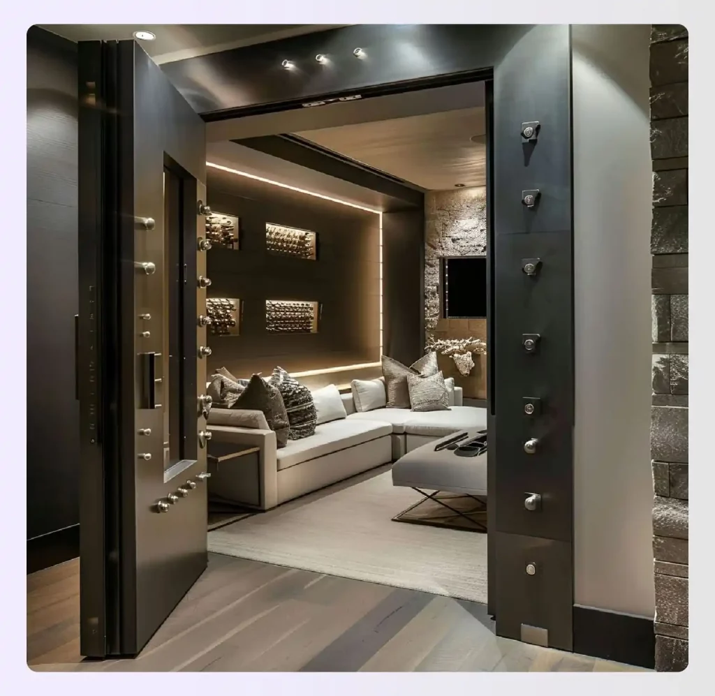 Wooden panel concealing underground storm shelter entrance