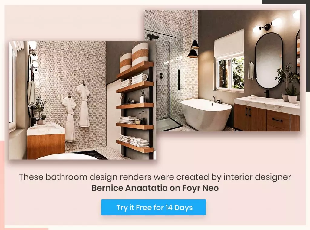 Bathroom design render on Foyr Neo