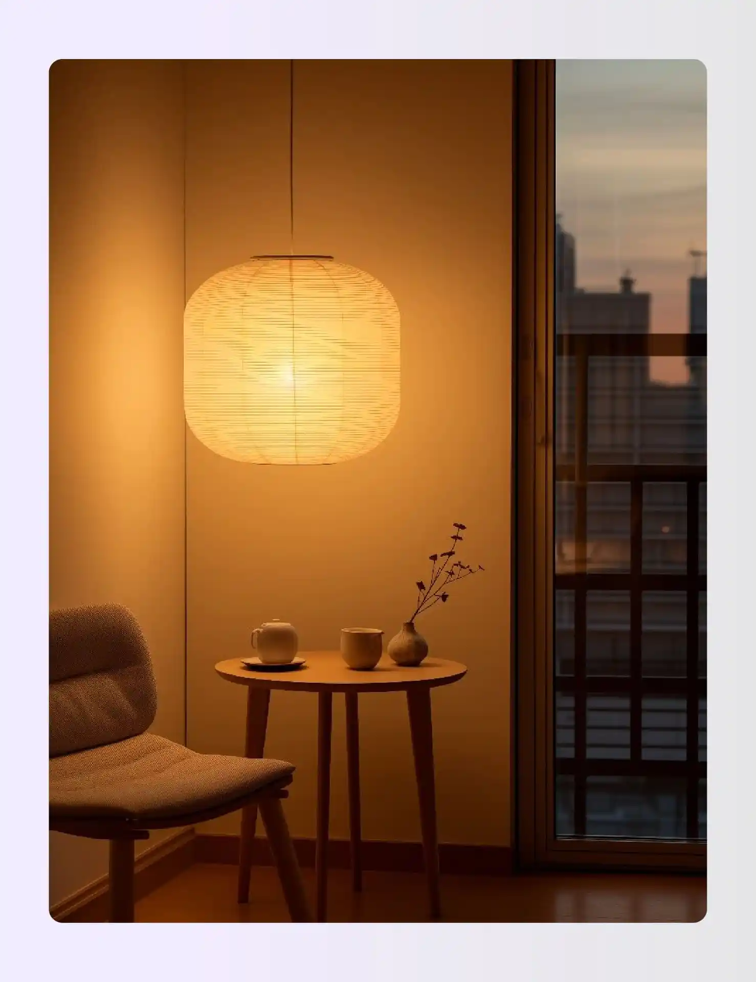 Soft paper lantern lighting in dim minimal room Soft paper lantern lighting in dim minimal room