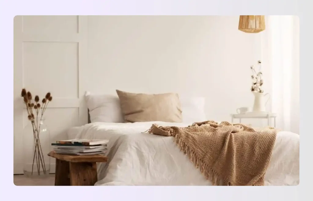 Wrinkled linen bedding in neutral tones on bed for wabi sabi interior design Wrinkled linen bedding in neutral tones on bed for wabi sabi interior design