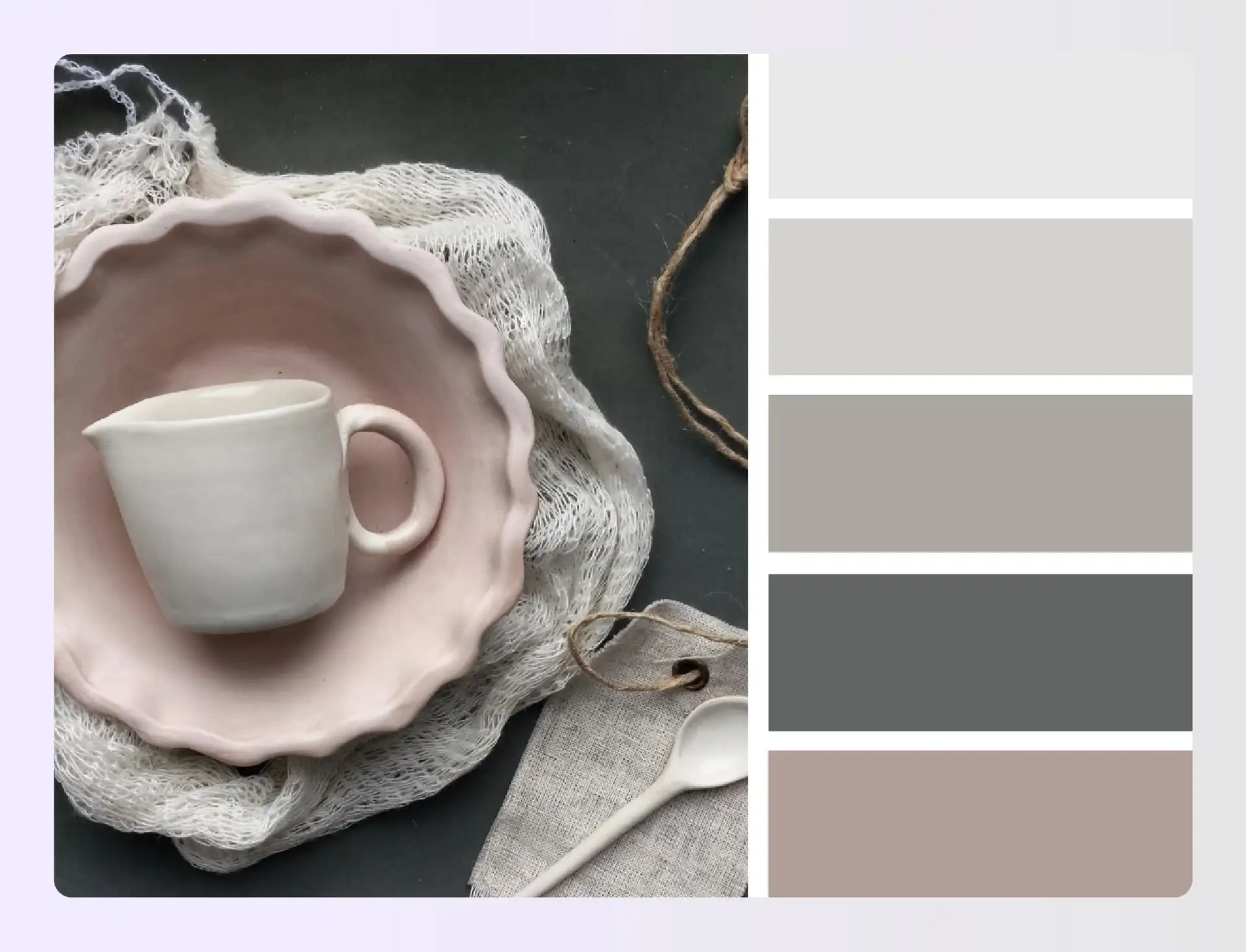 Color palette showing neutral creams greys and browns