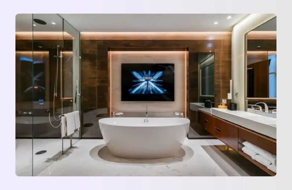 High-tech bathroom with LED lighting and smart tub