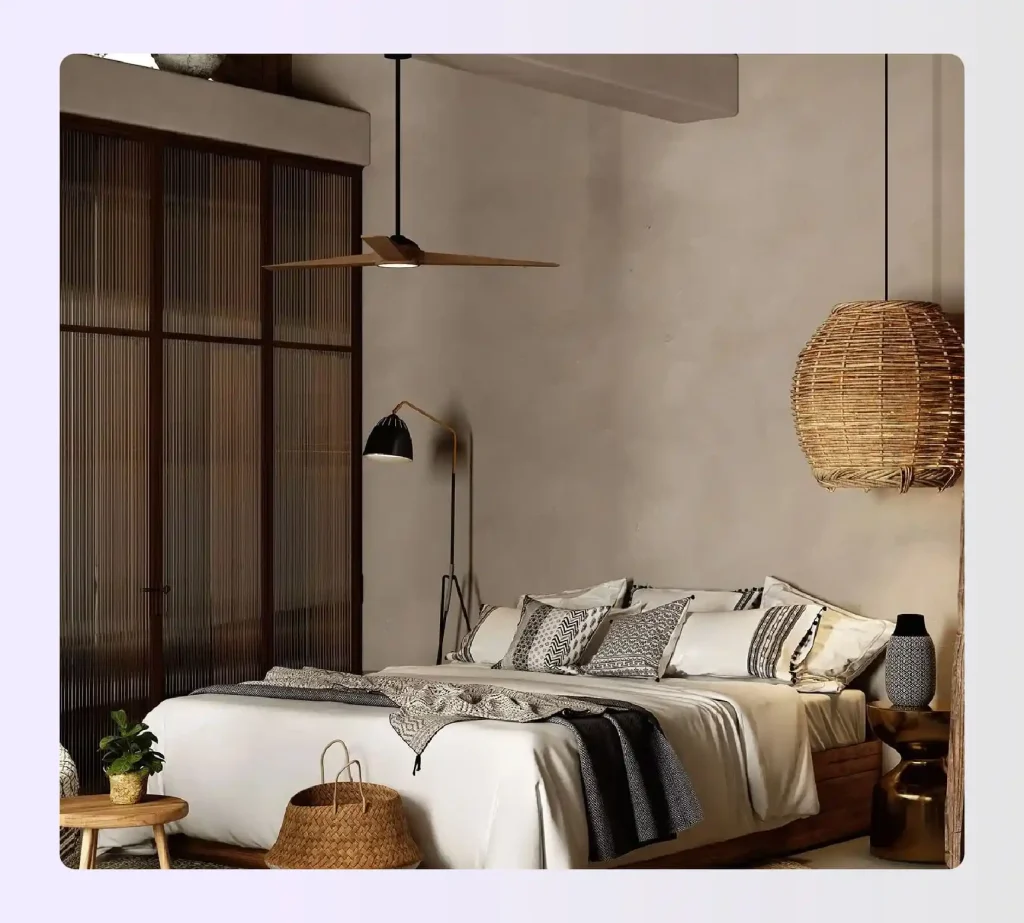 Minimalist bedroom featuring Wabi-Sabi interior design elements