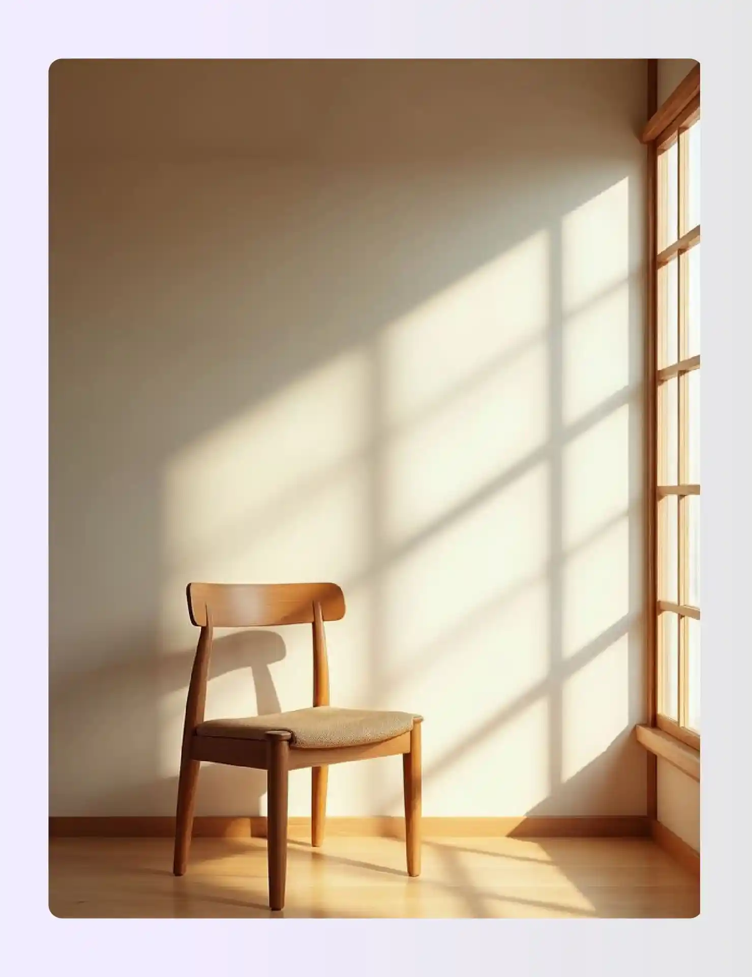 Minimalist empty wall with single rustic wooden chair Minimalist empty wall with single rustic wooden chair