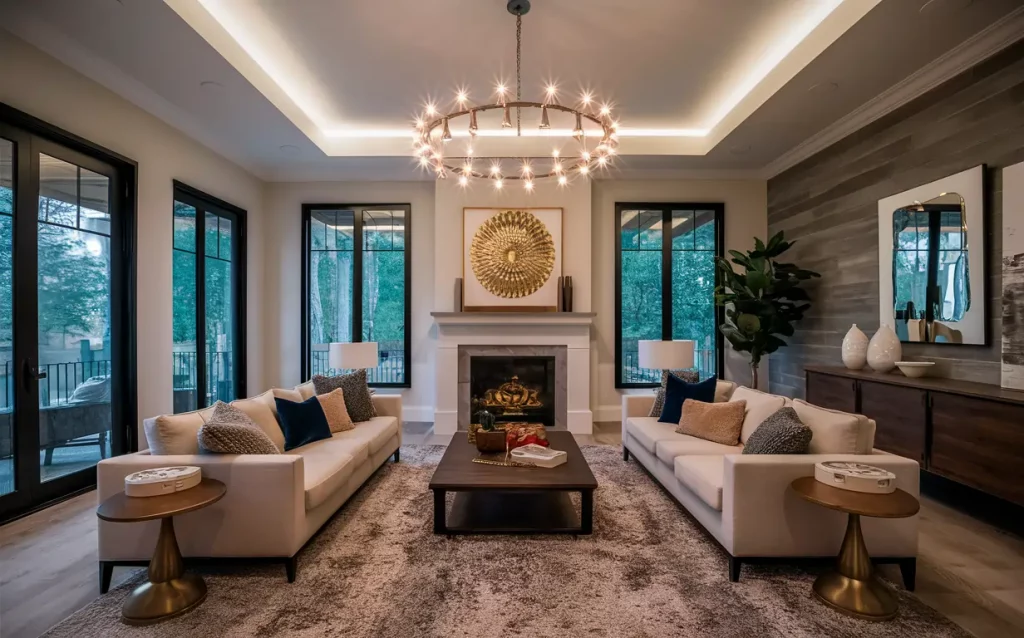 Living room with cove lighting