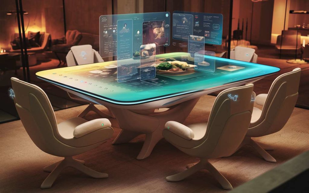Futuristic office table with touchscreen