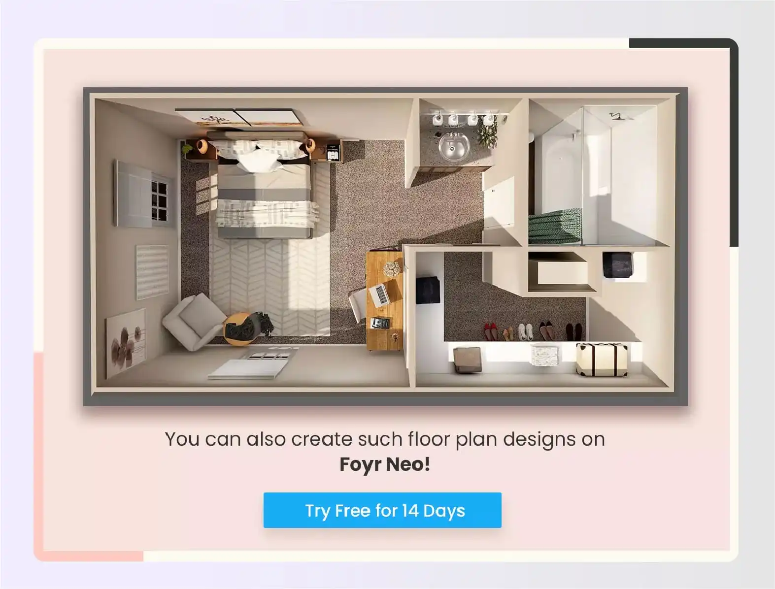 Bedroom render by Foyr Neo