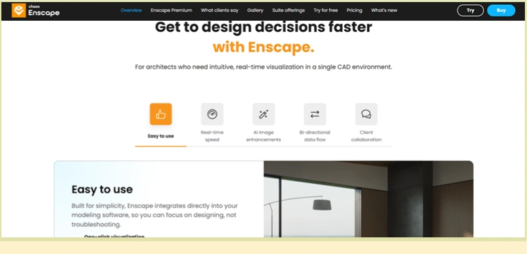 Customer interface of Chaos Enscape