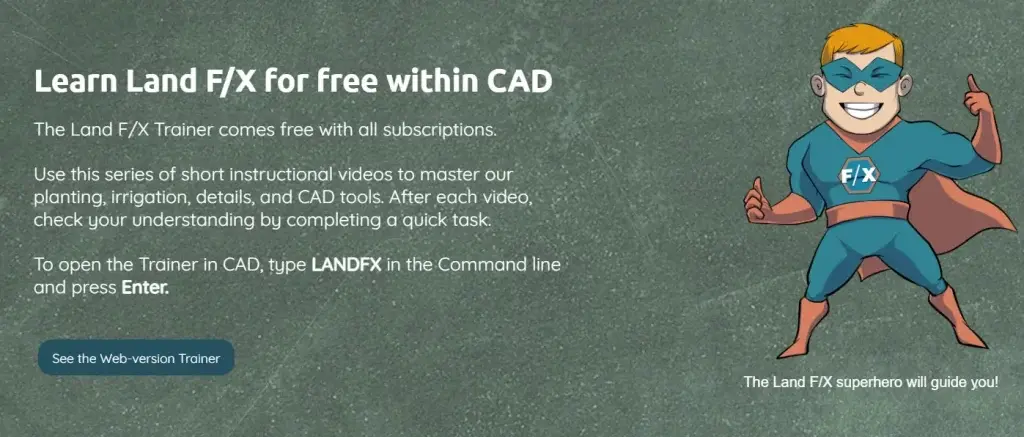 User interface of Land F/X along with the logo