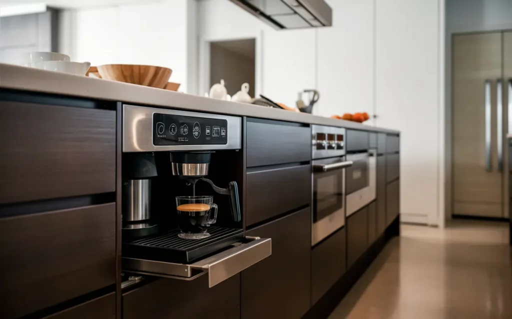 Undercounter appliances neatly installed beneath kitchen counters, maximizing space and functionality.