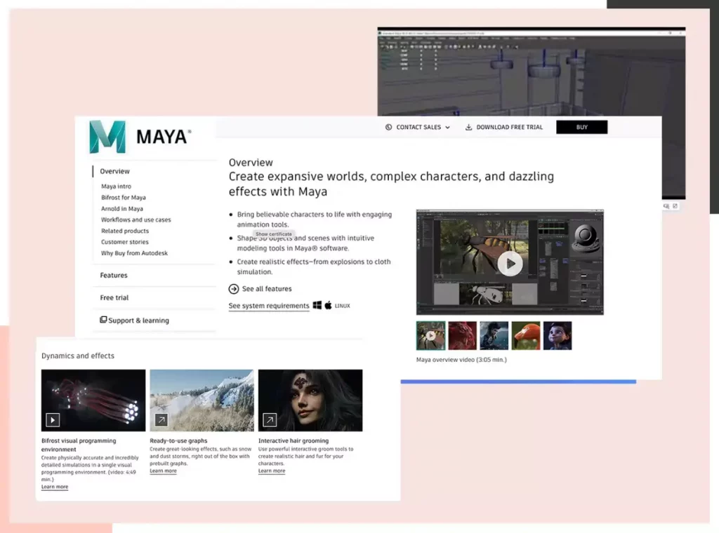User interface of Autodesk Maya