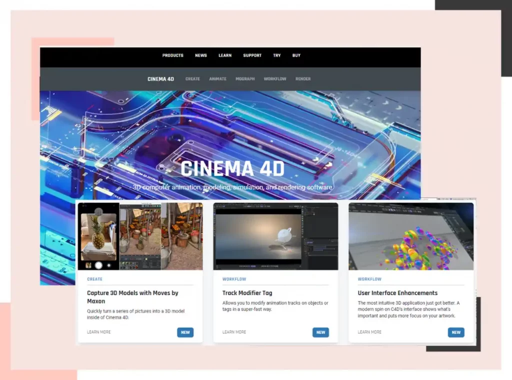 User interface of Cinema 4D software