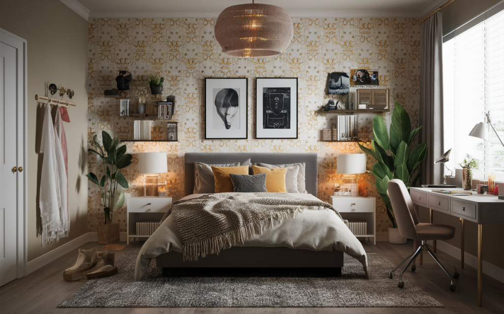 Teen bedroom with versatile wallpaper