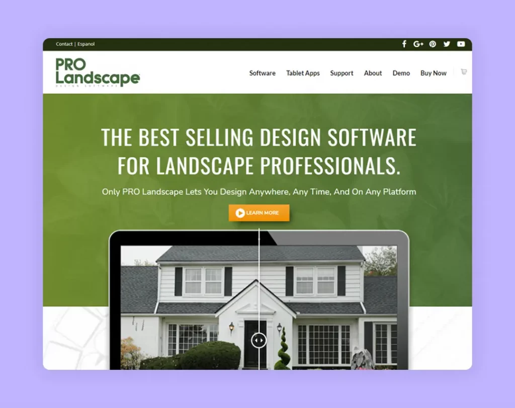 Pro Landscape software displaying the photo of a front yard