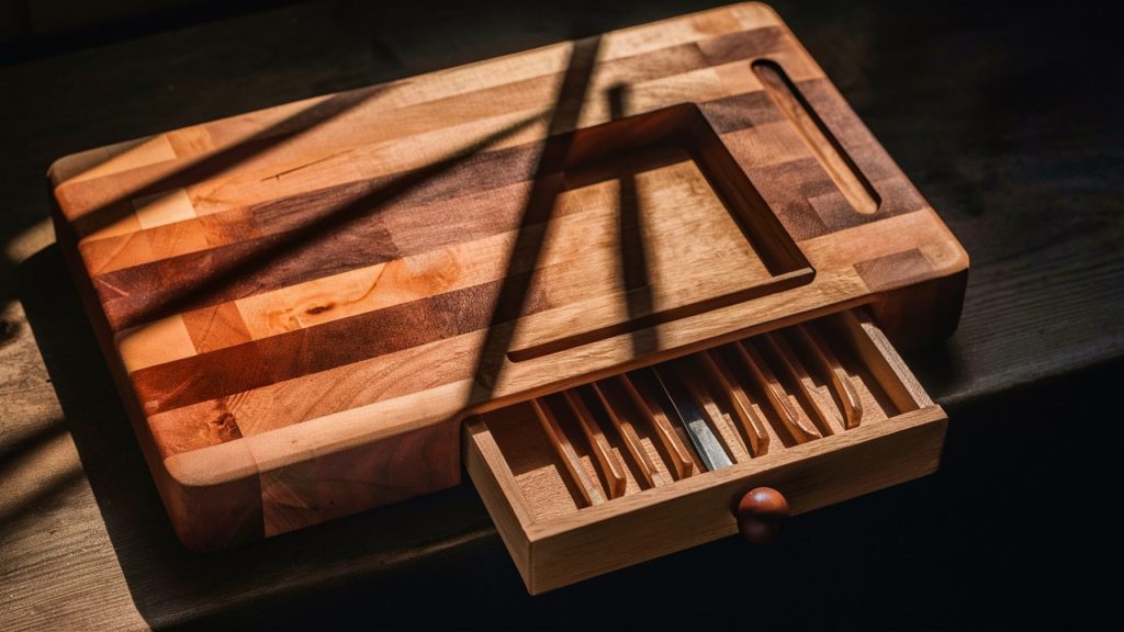 Storage space underneath the cutting board