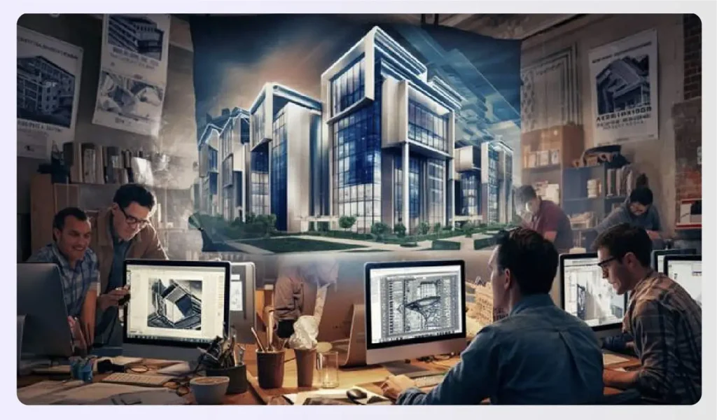 Design team creating functional layouts with AI software