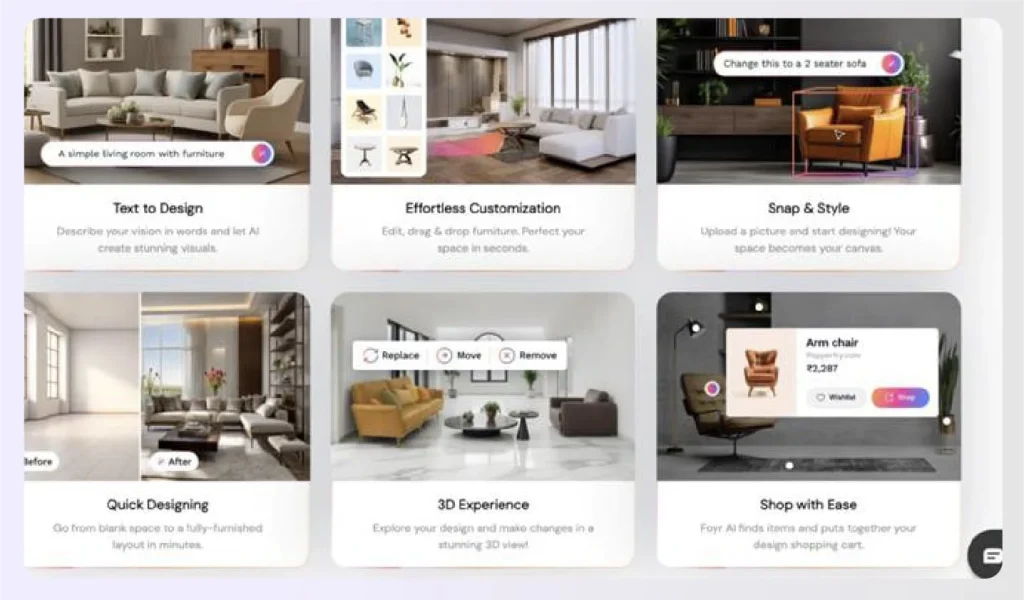 Foyr Ideate's AI features for interior design