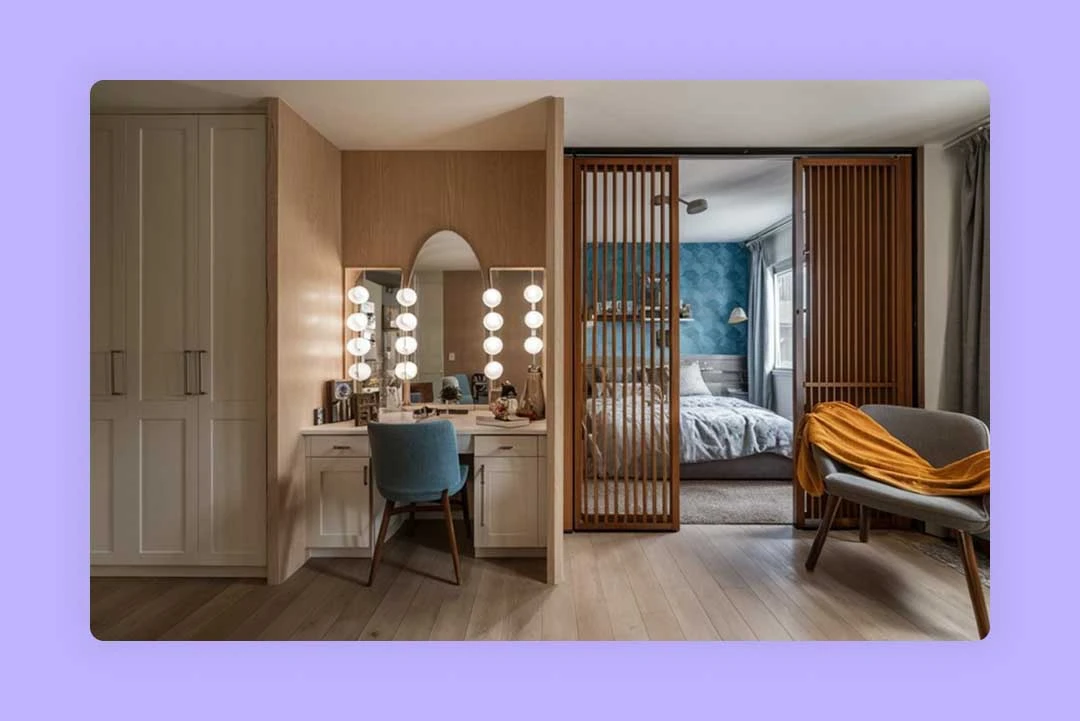 Modern bedroom with sliding glass doors