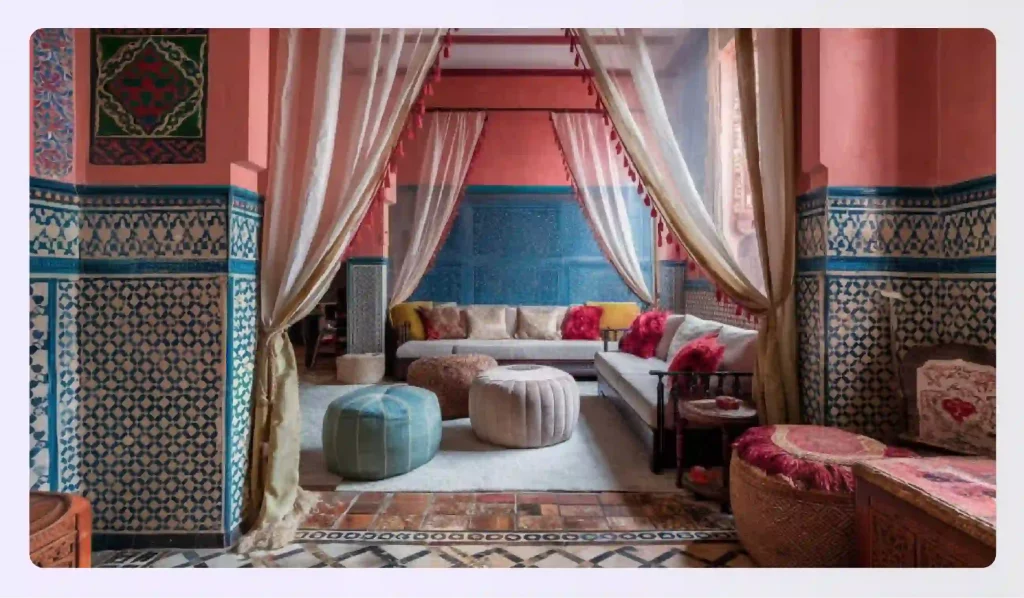 A colorful room in the Moroccan interior style