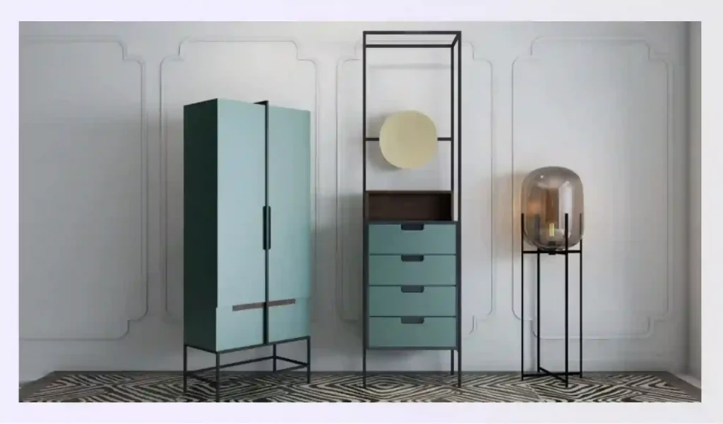 A minimalist setup showing mid-century modern furniture pieces