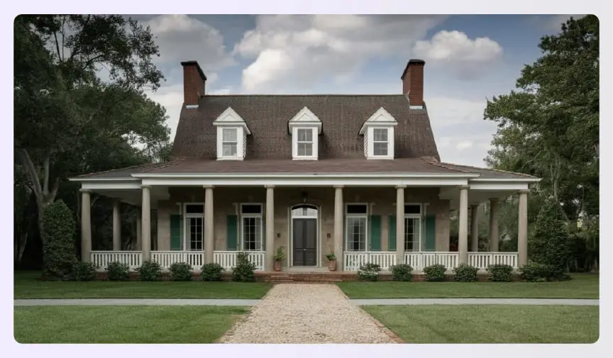 Acadian house with dormer windows and porch