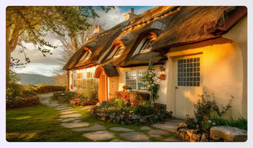 Charming cottage house with asymmetrical layout