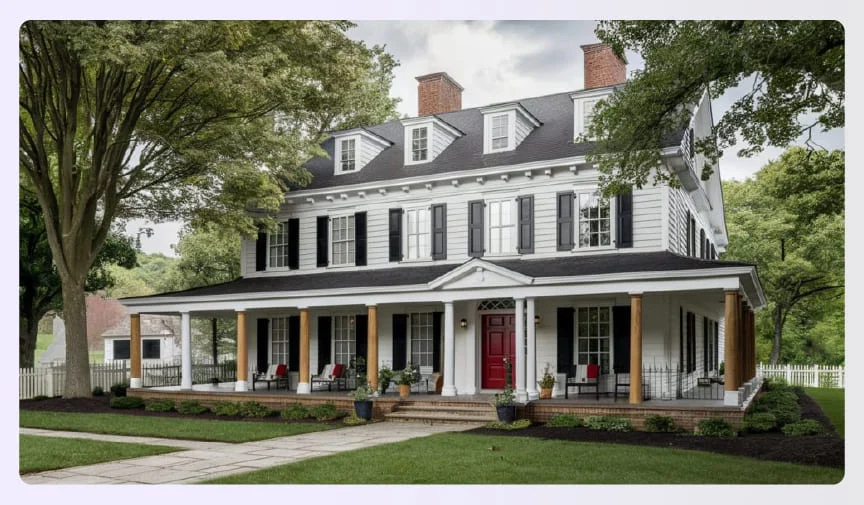Country-style home with decorative shutters
