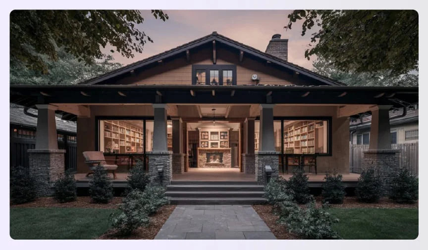 Craftsman house with tapered porch columns