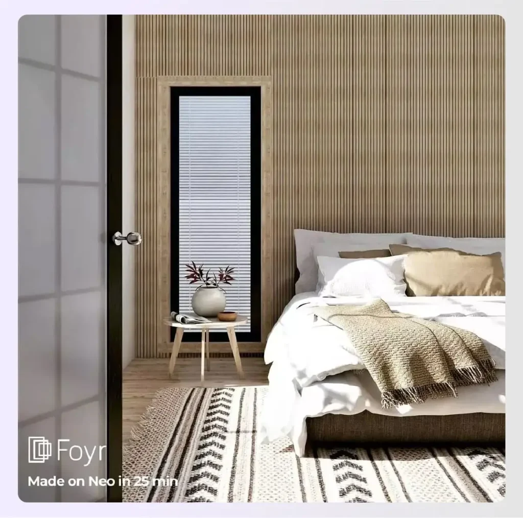 Customizing textures on a bedroom wall in Foyr Neo 