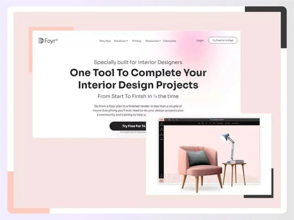 Foyr Neo dashboard for organizing interior design projects 