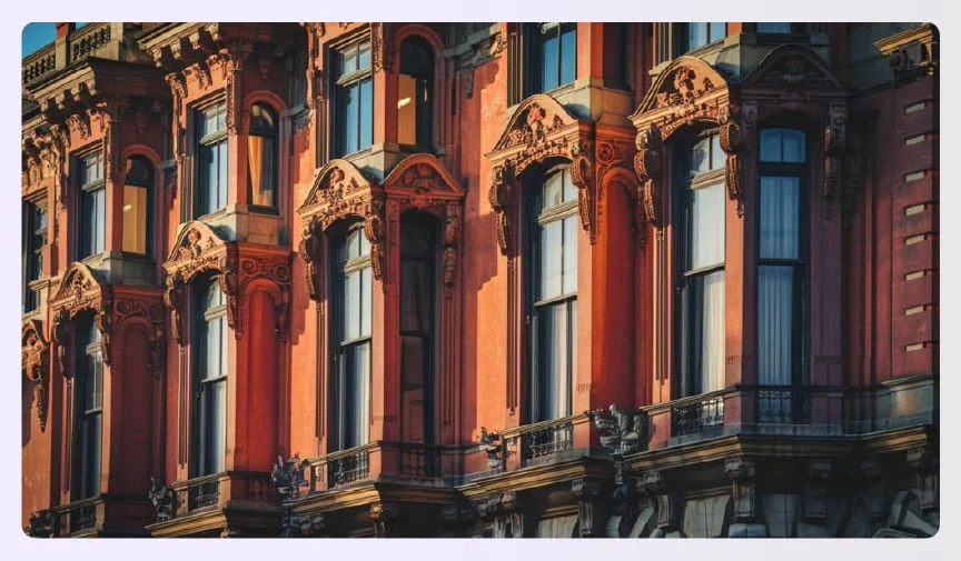 Italianate house with tall windows and decorations