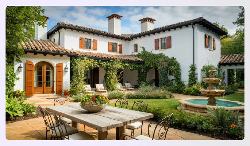 Mediterranean villa with arches and red tiles
