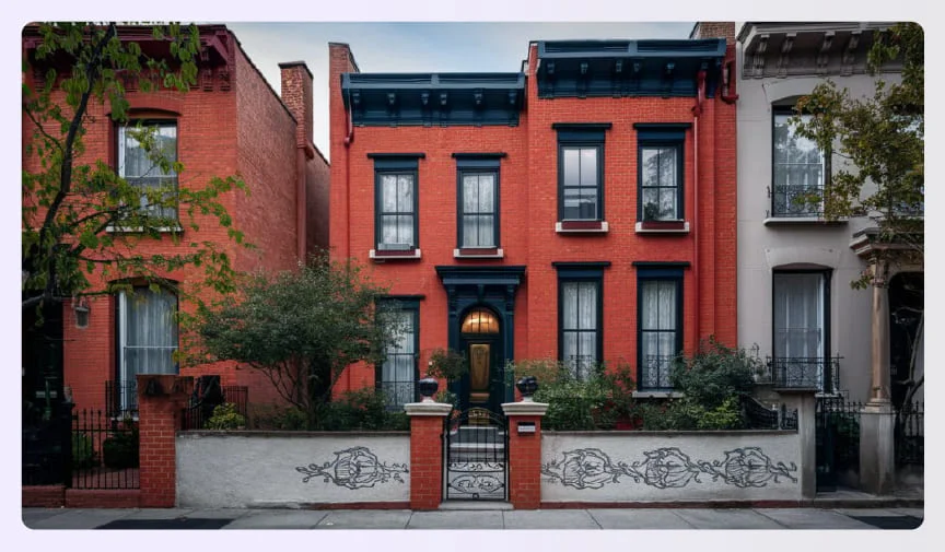 Narrow townhouse with multiple floors and entrance