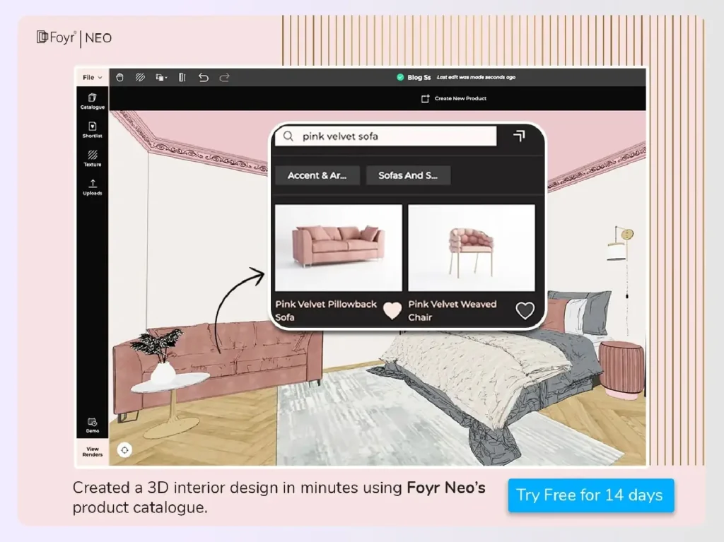Searching the vast 3D product catalog in Foyr Neo 