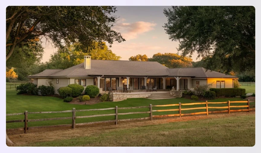 Single-story ranch house with front garage